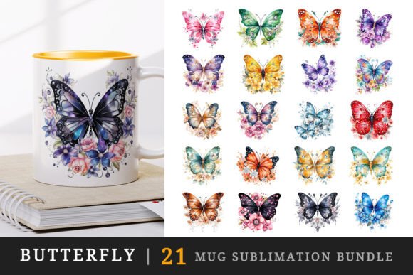 Download Butterfly Mug Wrap Printable Sublimation - Sublimation Collection