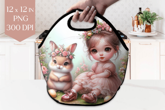 Download Girl and Bunny Lunch Bag Sublimation PNG - Sublimation Collection